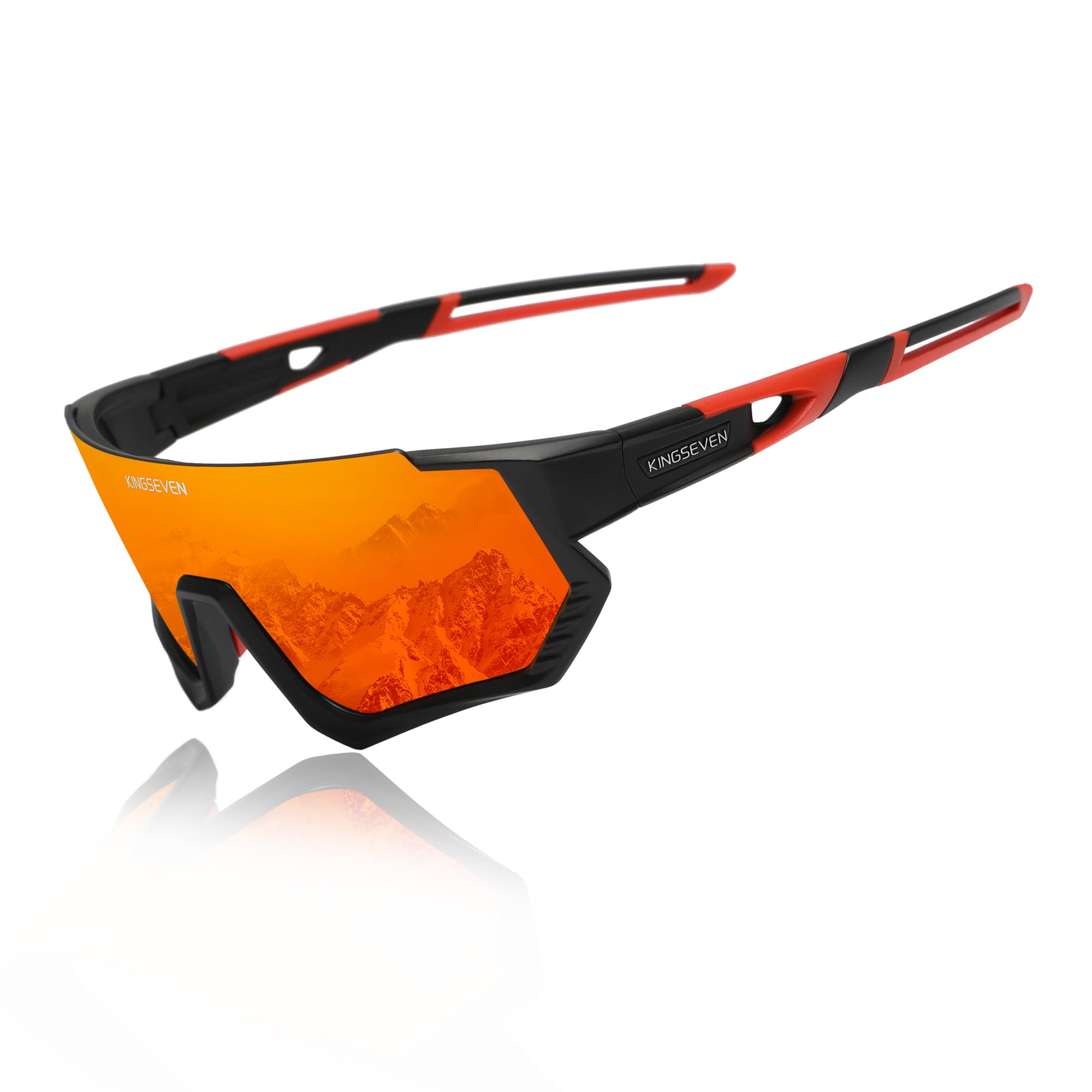 KINGSEVEN Polarized Cycling Sunglasses Men Sports Sunglasses Mtb Bicycle Glasses UV400 Protection LS910 (LS910-C06 Black Red Red)