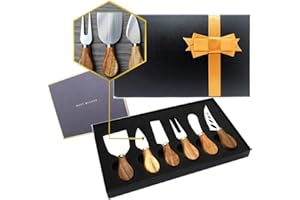 Premium 6-Piece Cheese Knife Set,Complete Stainless Steel Cheese Knives Collection (Acacia Wood Handle)-Charcuterie Boards Ac