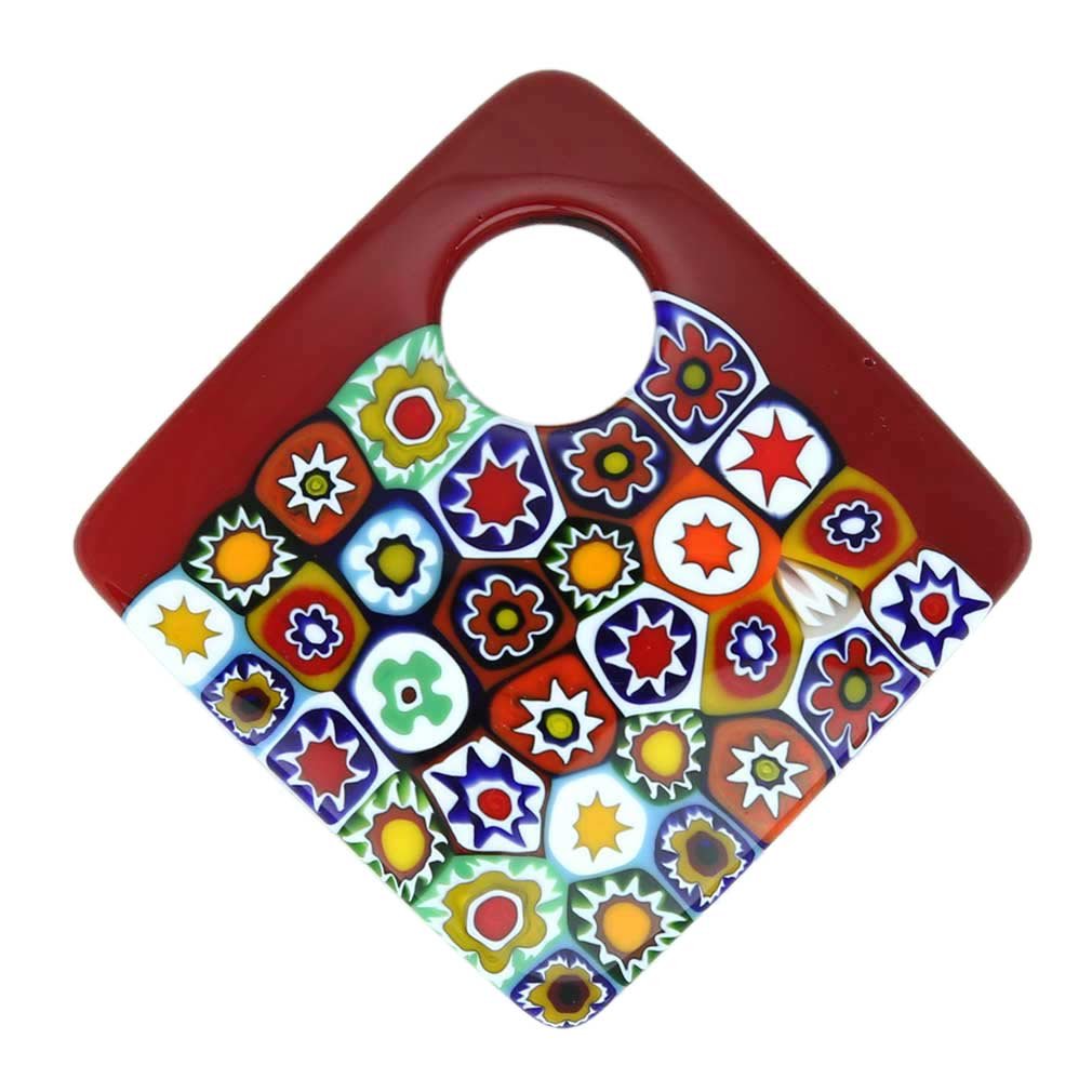 Glass Of Venice Murano Glass Curved Square Millefiori Pendant - Red