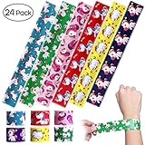 iBaseToy 24 Pack Unicorn Slap Bracelets - Birthday Party Favors Carnival Prizes for Kids Boys Girls Adults, 6 Designs