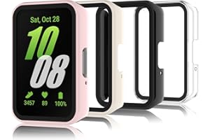 Bigqin 4 Pack Hard PC Glass Screen Protector Case Compatible with Samsung Galaxy Fit 3, Full Coverage HD Ultra-Thin Bumper Case Compatible with Galaxy Fit 3, Clear/Black/Beige/Pink