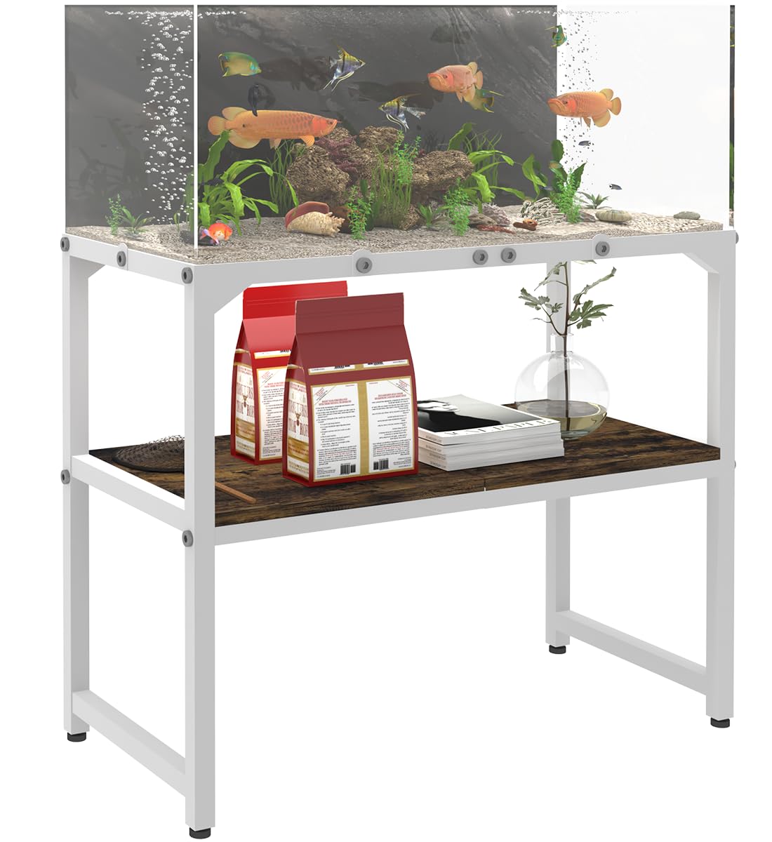 Photo 1 of Mondazie 20 Gal High Rimless Fish Tank Stand with Shelf, 2 Tier Metal Aquarium Stand, Breeder Tank Turtle Reptile Terrariums Stand Rack for Home Office, 24" L x 12" W (Stand Height is 20.5’’), White