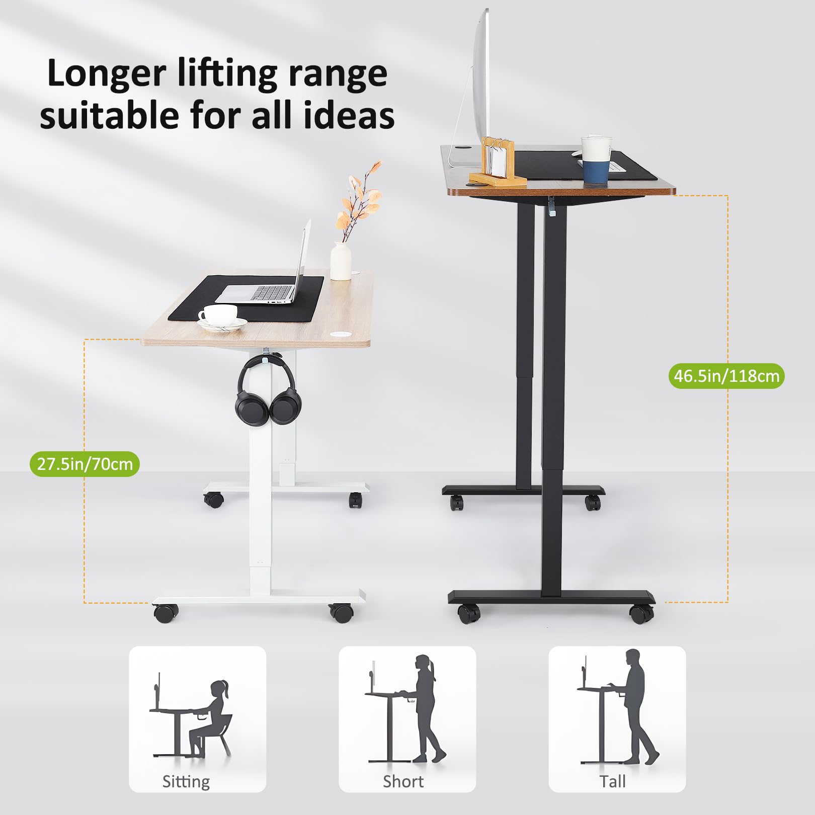 Electric Standing Desk 55 x 24In with Charging Station, Adjustable Height Desk with Oversized Mouse Pad, 2 USB Ports & 3 Power Outlets, 4 Caster, 4 Preset Heights, 27''-45'' Lifting Range
