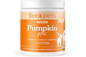 Fera Pets Cat & Dog Pumpkin Plus - Fiber Supplement - USDA Organic - Supports Gut & Digestive Health - Promotes Regularity - 7 Sources of Fiber - 90 Scoops
