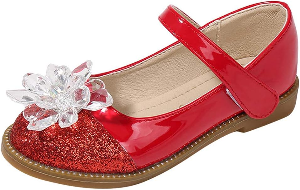 DaoAg 3.5-12Years Kids Baby Girls Pearl Crystal Lotus Bling Buckle Strap Single Shoes Sandals Wedding Party Mary Jane Princess Shoes