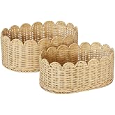 BEBE BASK Premium Scalloped Basket Set of 2 (16x10x7 In) - Storage Baskets | Handwoven Rattan, Scallop Basket, Wicker Basket With Scalloped Edge, Nursery Storage, Set of 2, Natural