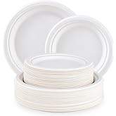 ECOLipak 120 Pack Compostable Paper Plates, 9 inch and 7 inch Heavy Duty Disposable Paper Plates, Eco friendly Sugarcane Biodegradable for Party Dinner Birthday
