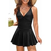 Daci Women's One Piece Swim Dress-Modest Tummy Control Swimdress Bathing Suit 2026 Ruched Swimsuit with Skirt