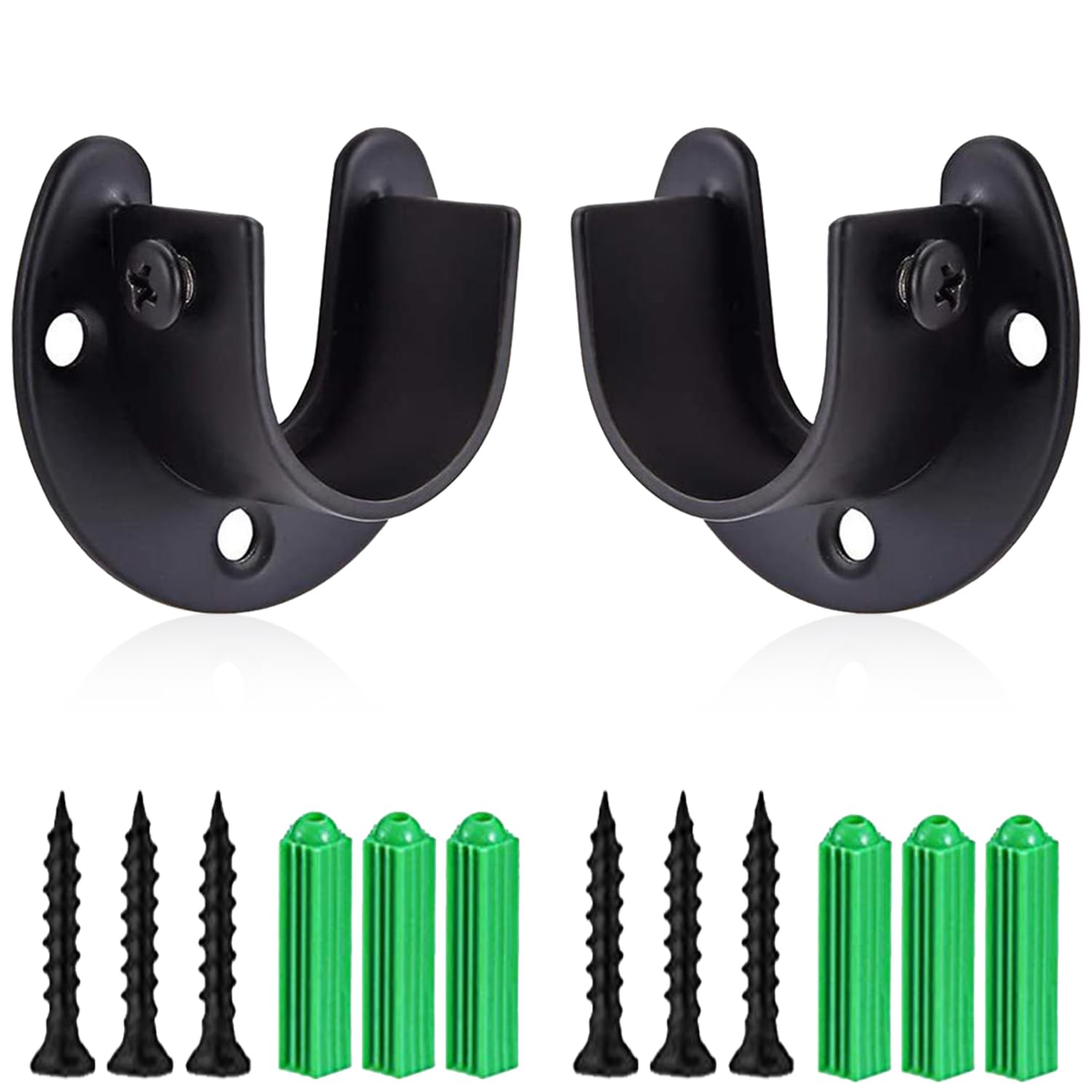 Photo 1 of Rise age Stainless Steel Closet Rod Bracket, 1-3/8 Inch Diameter Closet Rod Holder 2 Pcs, Heavy Duty Curtain Rod Holder, Black Closet Rod Support with Screws