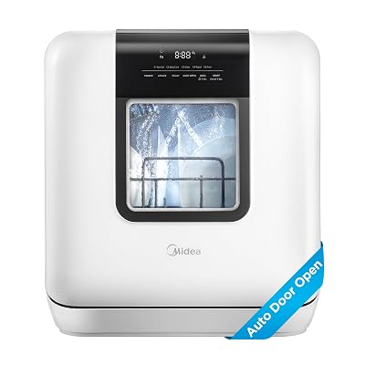 Midea MDC17P2DWW Countertop Dishwasher Portable with 6L(1.59G) Built-in Water Tank, 5+2 Programs, Auto Door Open, Dual Drying System, Energy-Saving and Odor Removal, for Apartments, Dorms& RVs, White