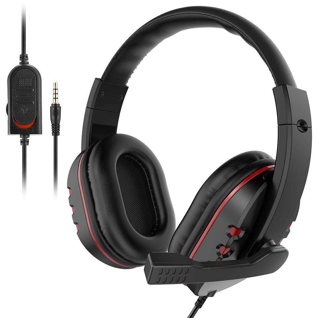 Gaming Headset LeftCafe Over-Ear Gaming Headphones 3.5mm Stereo Headband Headsets with Bass Surround Noise Canceling Microphone & Volume Control for PC Laptop Smartphone
