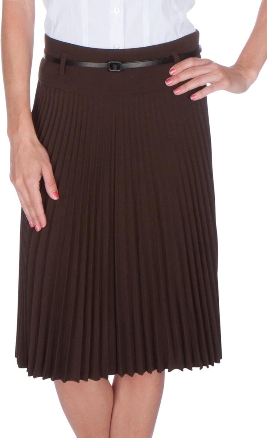 Sakkas Knee Length Pleated A-Line Skirt with Skinny Belt at  Women’s Clothing store
