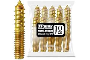 TPmax 10 Pack 3/8-16 x 2-1/2 Inch Hanger Bolts Double Headed Bolts Self-Tapping Screw Hanger Bolts for Furniture (3/8-16" x 2-1/2")