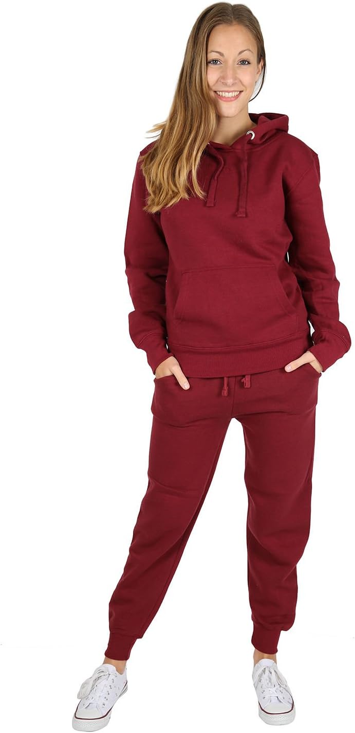 Womens Hooded Tracksuit 2Pcs Plain Pull Over Hoodie Jogging Bottom Sizes Small to XXXXXL