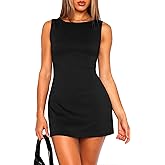 Coloquin Women Sleeveless Bodycon Mini Dress Boat Neck Short Tight Dress Office Club Going Out Dresses