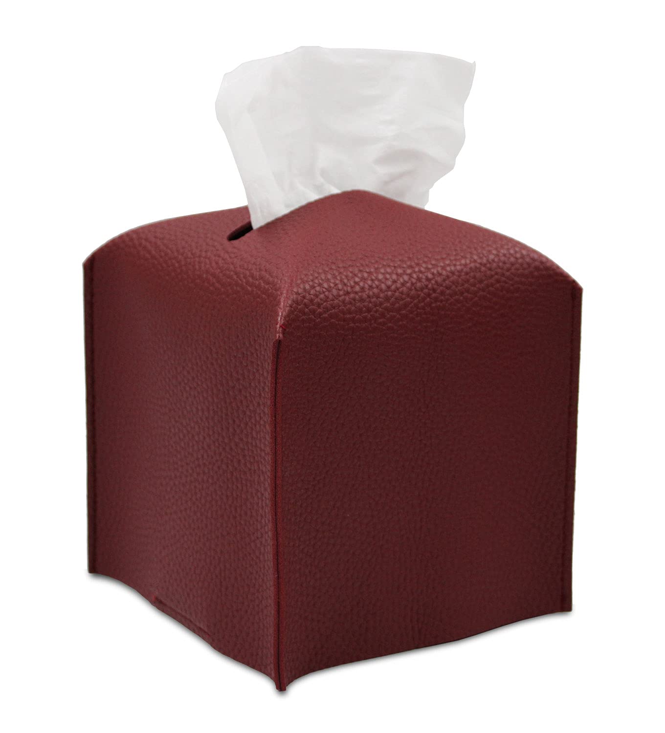 Livelab Tissue Box Cover Holder, Square Modern Decoration PU Leather Facial Tissues Case Roll Paper Dispenser for Bathroom Vanity Countertop, Night Stands, Office Desk Car 5X5X5'' | Wine Red