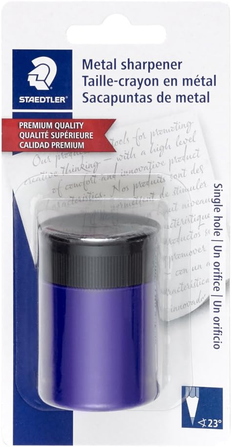 STAEDTLER pencil sharpener, premium quality sharpener with screw-on lid, prevents accidental openings, compact size for pencil case and work-station, 511 63BK (Pack of 1), Assorted colors. : Office Products