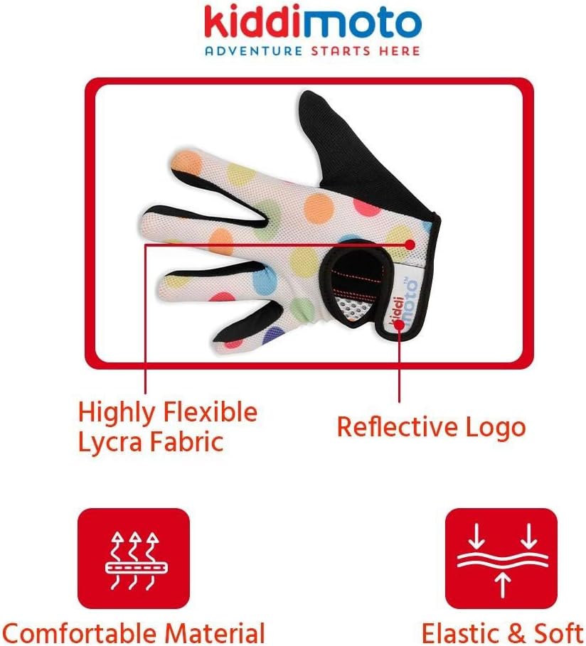KIDDIMOTO Prime Sale Day Kids Cycling Full Finger Gloves - for Kids Bike, Balance Bike, Scooter (Gloves for Girls and Boys) | Available in Different Designs (Pastel Dotty, Large): Sports & Outdoors