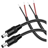 16AWG DC Power Pigtail Cable, 2-Pack 1FT 5.5mm x 2.1mm DC Barrel Male Plug Jack Connector to Bare Wire Power Supply Adapter Repair Cord for CCTV Surveillance Security Camera LED Strip