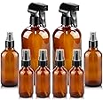 Worldgsb Glass Spray Bottles, 16oz*2+4oz*2+2oz*4 Refillable Containers, Empty Boston Round Bottles with Adjustable Nozzle for