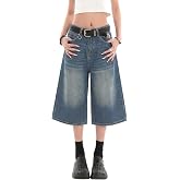 Lafaguw Baggy Jorts Women Y2K Capri Wide Leg Long Jean Shorts Summer | Cropped Jeans,High Waisted,Oversized Jorts,Hangable Design,Classic 4 Pockets,Streetwear Clothes,Business Casual Outfits