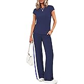 Casly Lamiit 2 Piece Lounge Set for Women 2026 Cap Sleeve Top Wide Leg Pants Sweatsuits Airport Travel Clothing Sets