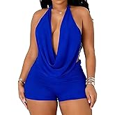 XYZDRESSOR Sexy Two Piece Club Outfits for Women Mesh Halter Deep V Neck Backless Top and Short Pants Clubwear Sets