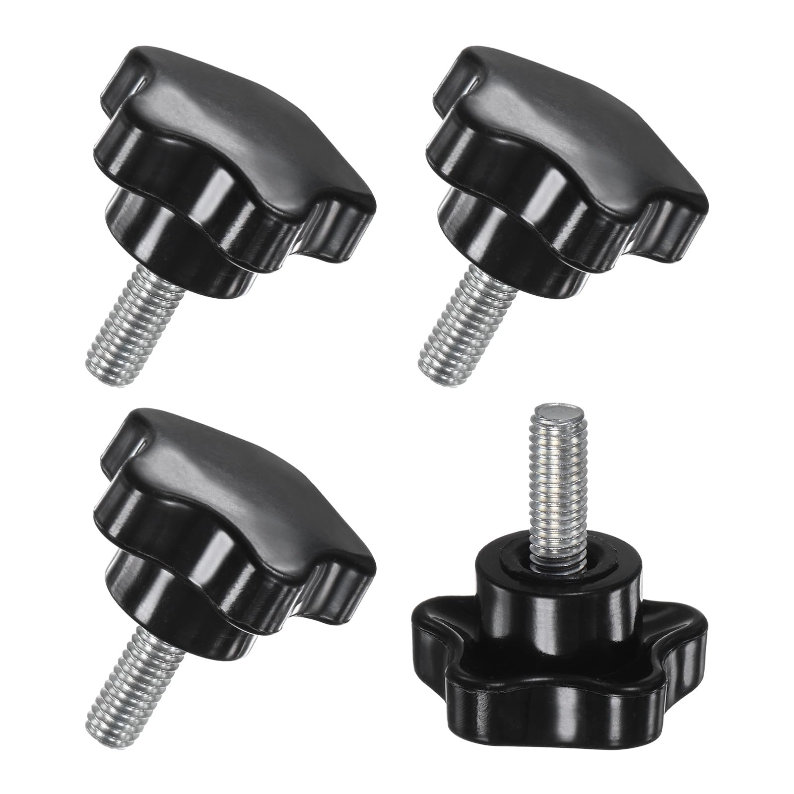 M METERXITY 4-Pack Star Clamping Knobs, M6x16mm Male Thread Hand Tightening Screw for Machinery/Electronic/Furniture/Umbrella Base, Machine Handle Replacement [31mm, Black]