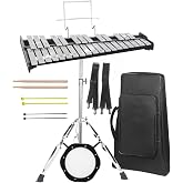 Professional 32 Note Glockenspiel Xylophone Bell Kit for beginner :Muted Practice Pad Percussion Kit for Adult, with Three Types of Drumsticks, Adjustable Stand&amp;Carrying Bag