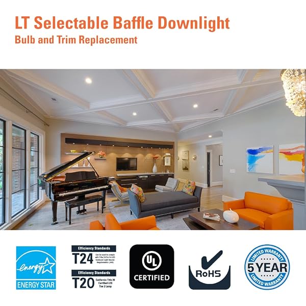 HALO 5 INCH / 6 INCH LED RECESSED LIGHT TRIM WITH 5 COLOR TEMPERATURES, DIMMABLE BAFFLE CAN LIGHTS FOR CEILING, 6-PACK. 750 LUMENS LT56079FS1EWHR6PK
