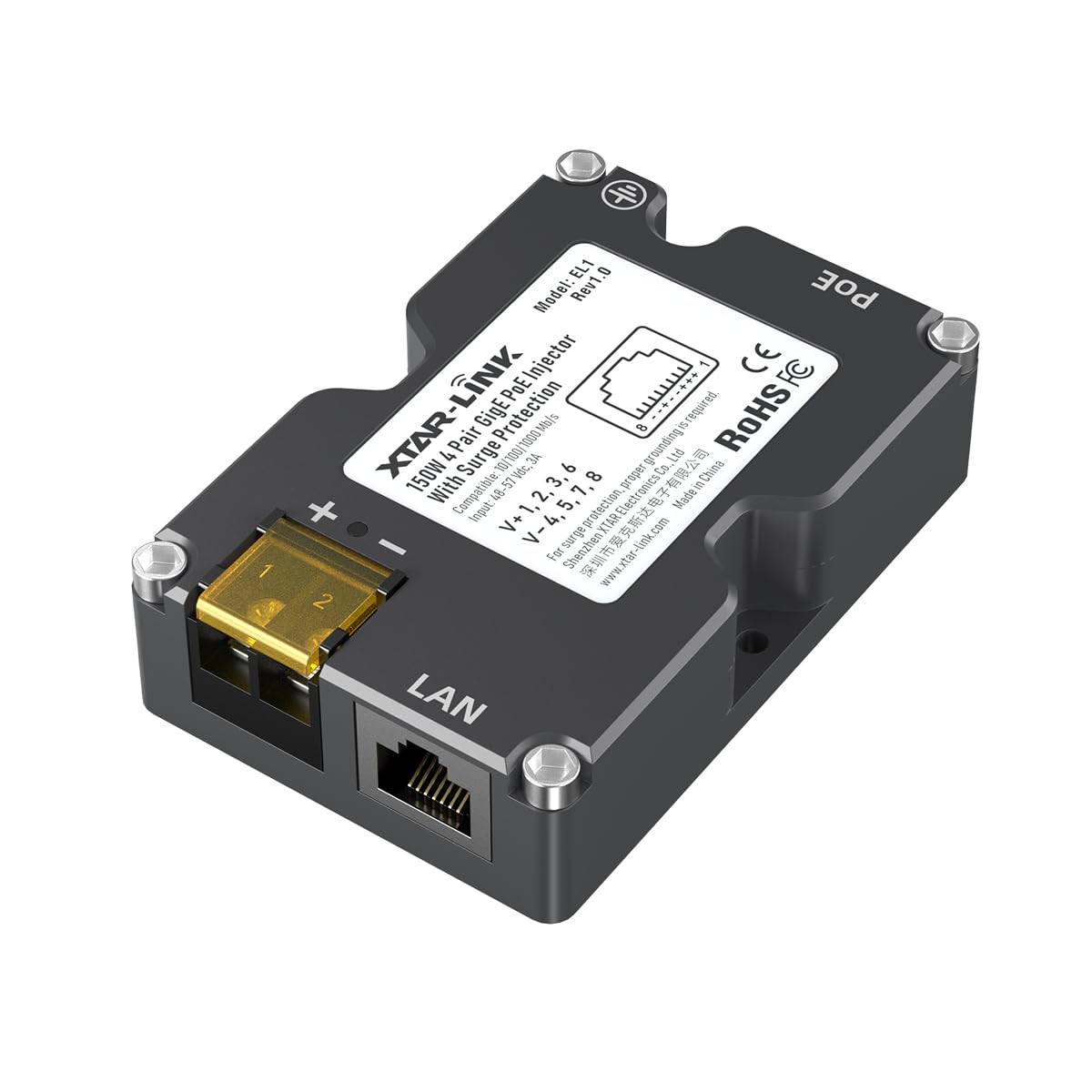 Photo 1 of XTAR Starlink PoE Injector, 150W 4 Pair GigE with Surge Protection, Ideal for Starlink Internet Kit Satellite, Dishy V2 pinout 48-57V / 3A 10/100/1000M