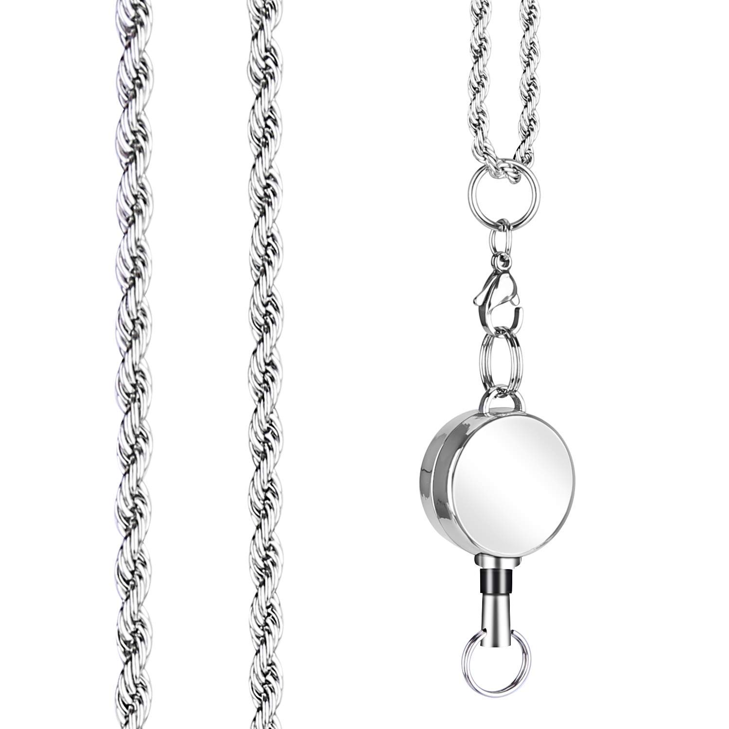 Fashion Women Lanyards Neck Strap Stainless Steel Chain Necklace + Retractable Badge Holder Reel for Keys ID Holder Office