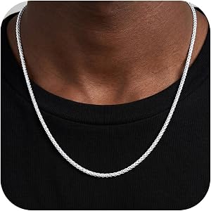 HIMSTORY Sterling Silver Chain for Men 2mm/2.5mm/3mm Silver Wheat Chain | Sterling Silver Wheat Chain Diamond Cut Silver Chai