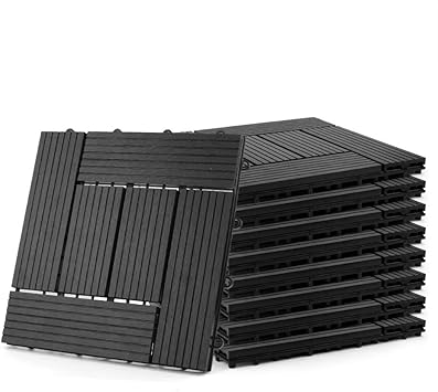 S Sienoc Terrassenfliese Wpc Fliesen Mosaik Bodenfliese Holz Klick Fliesen Fur Garten Balkon Mit Drainage 11x Mosaik Schwarz 30 30cm Amazon De Baumarkt