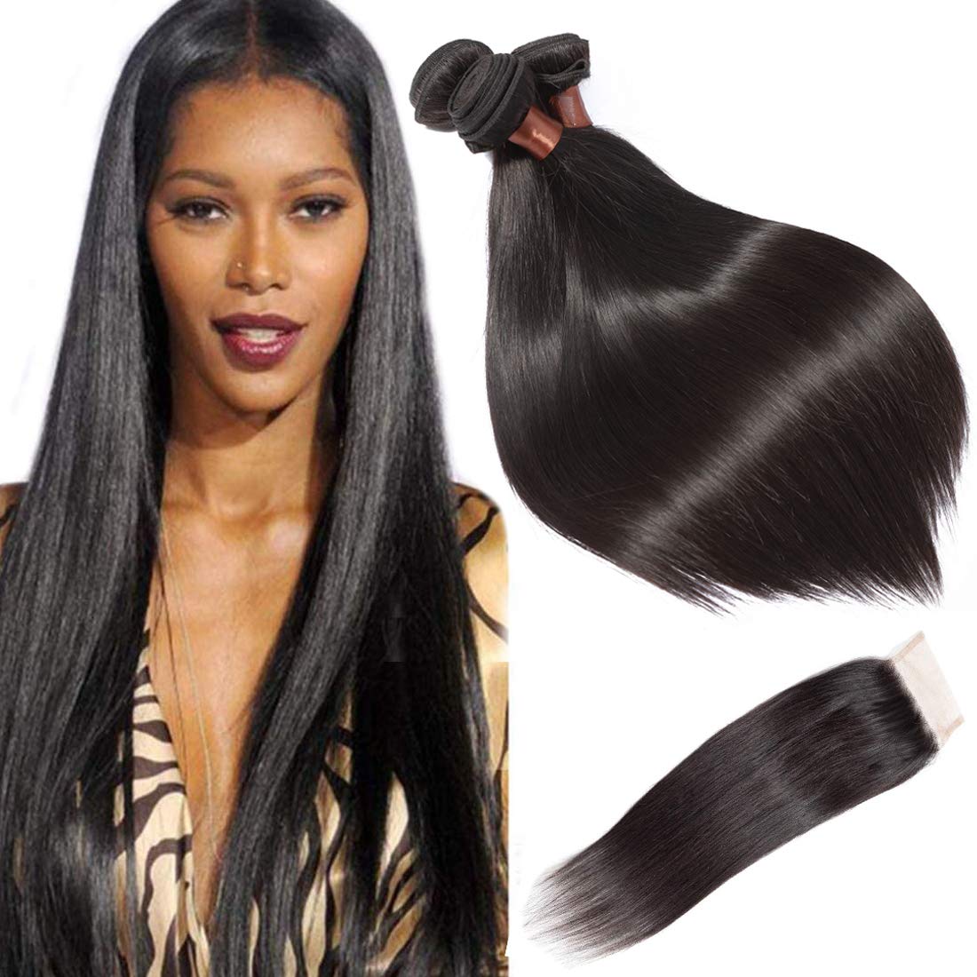 Body Wave Hair Bundles 100% Unprocessed Virgin Remy Human Hair bundle (Straight Hair Bundles with Free Part Closure, 18 20 22+16)
