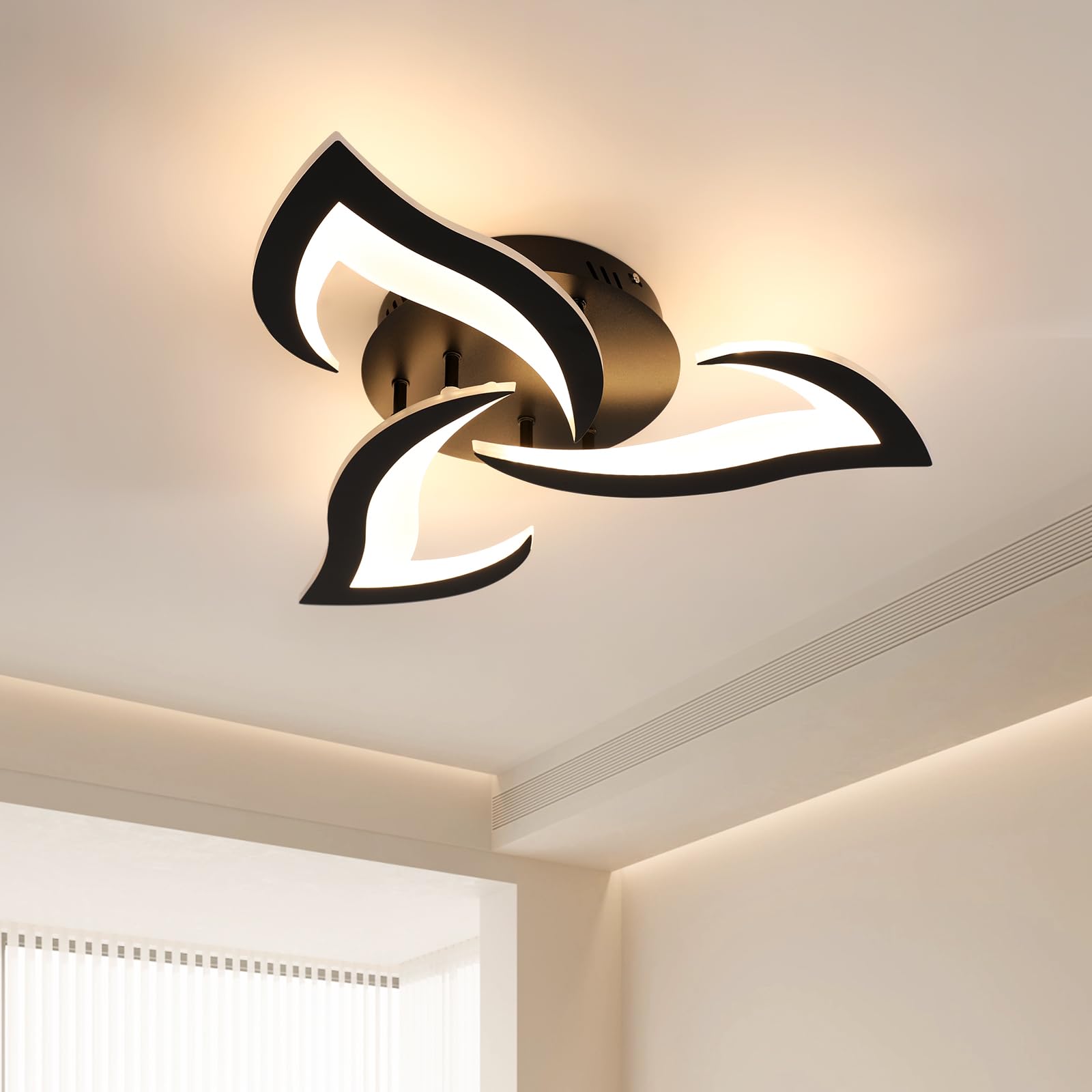 Dorlink Modern 36W 3240LM LED Ceiling Light, 3-Light Black Acrylic Flower Fittings, 58 * 58 * 8CM, Warm White, Bedroom, Living Room, Kitchen — image 1
