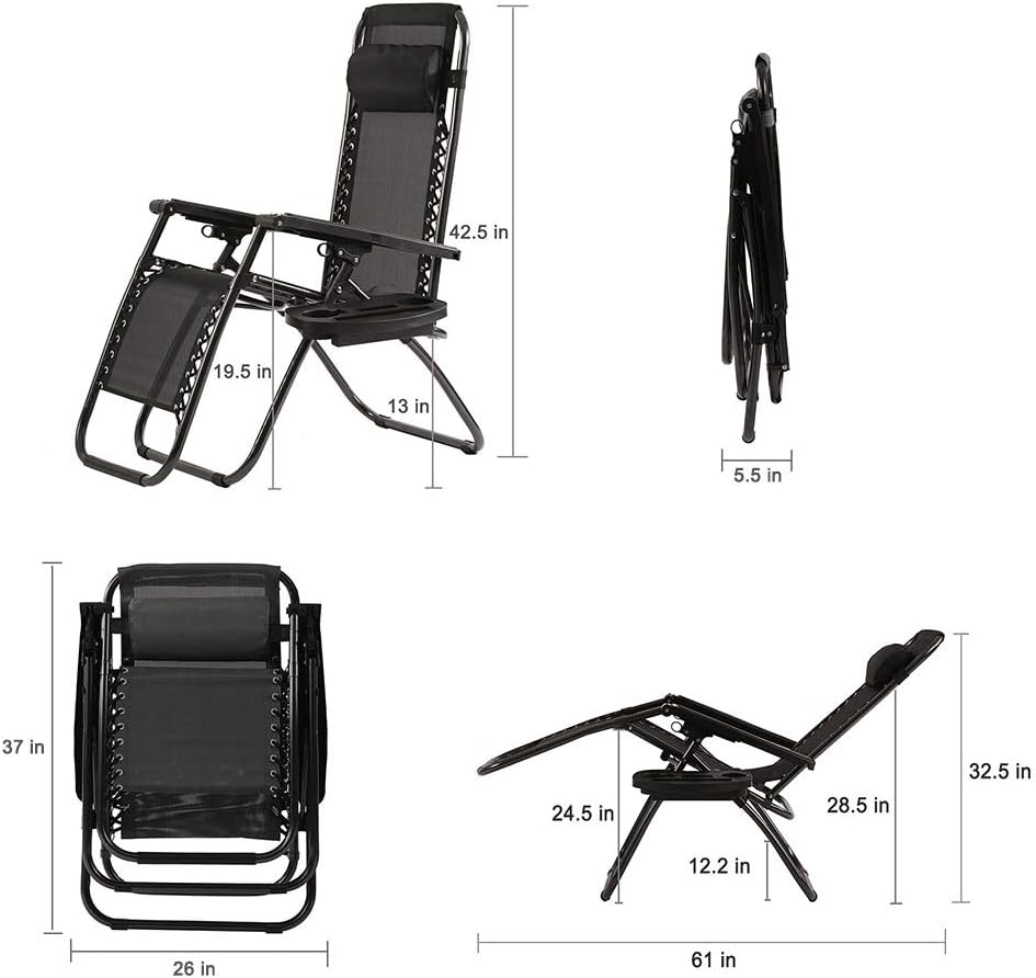 Zero Gravity Chairs Patio Set of 2 with Pillow and Cup Holder Patio Furniture Outdoor Adjustable Dining Reclining Folding Chairs for Deck Patio Beach Yard: Kitchen & Dining