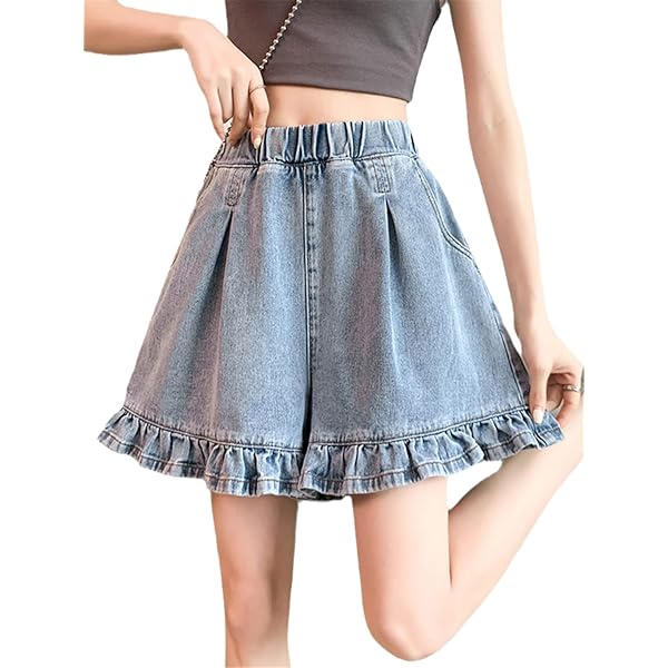 Eaphi RUFFLE DETAIL DENIM PANTS shortサイズ EAPHI RUFFLE DETAIL DENIM PANTS