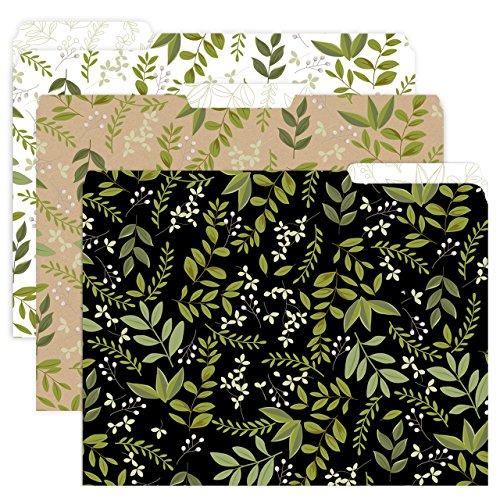 Greenery File Folders -Set of 6, 3 designs, 2 folders per design 1/3-Cut Tabs, File Folder size: letter. Made in the USA.