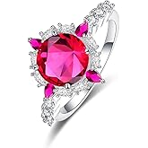 Psiroy 925 Sterling Silver Plated Simulated Ruby Spinel Halo Engagement Ring for Women