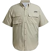 BASSDASH UPF 50 Men’s Fishing Dress Shirt Button Down Woven Short Sleeve Outdoor