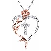 Iefil Rose Heart Necklaces Gifts for Women - 925 Sterling Silver Rose Heart Initial Necklace, Anniversary Birthday Gifts for Women, Jewelry Gift for Her Wife Girlfriend Mom Daughter