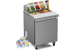 FreezLabs 29" Commercial Refrigerator Sandwich&Salad Prep Table Fridge with 8 Pans 1 Door Stainless Steel Counter Fan Cooling Refrigerators