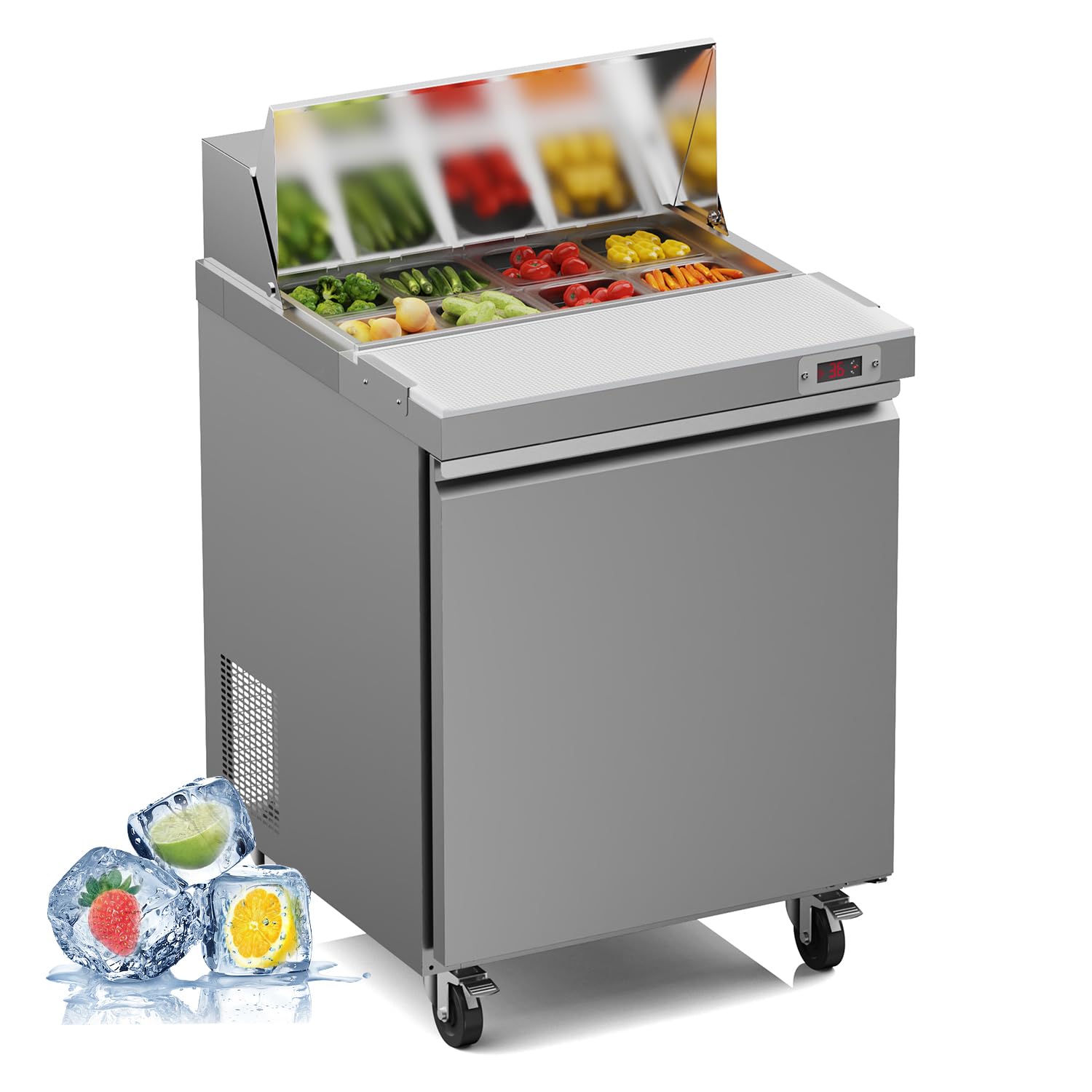 Photo 1 of *** FACTORY SEAL /NO RETURNABLE***
 29" Commercial Refrigerator Sandwich&Salad Prep Table Fridge with 8 Pans 1 Door Stainless Steel Counter Fan Cooling Refrigerators 