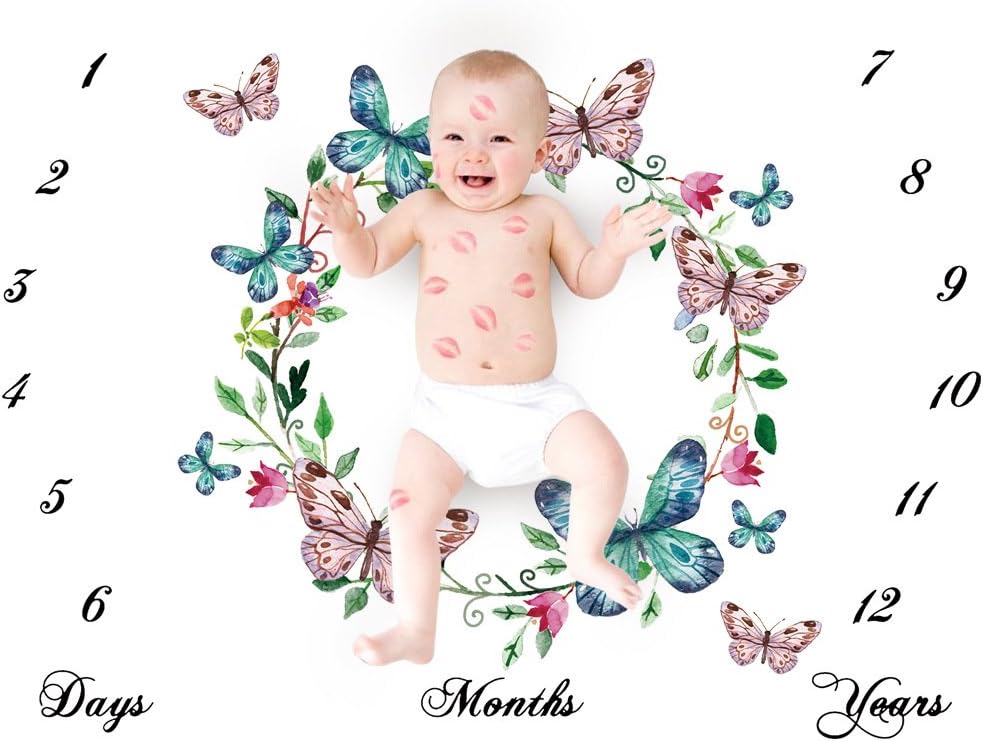 elecfan Baby Photo Blanket,Baby Growth Chart Blanket,Baby Monthly Milestone Blanket Neutral for Boy & Girl,Baby Age Photo Props - Ideal Personalized 4TD227C