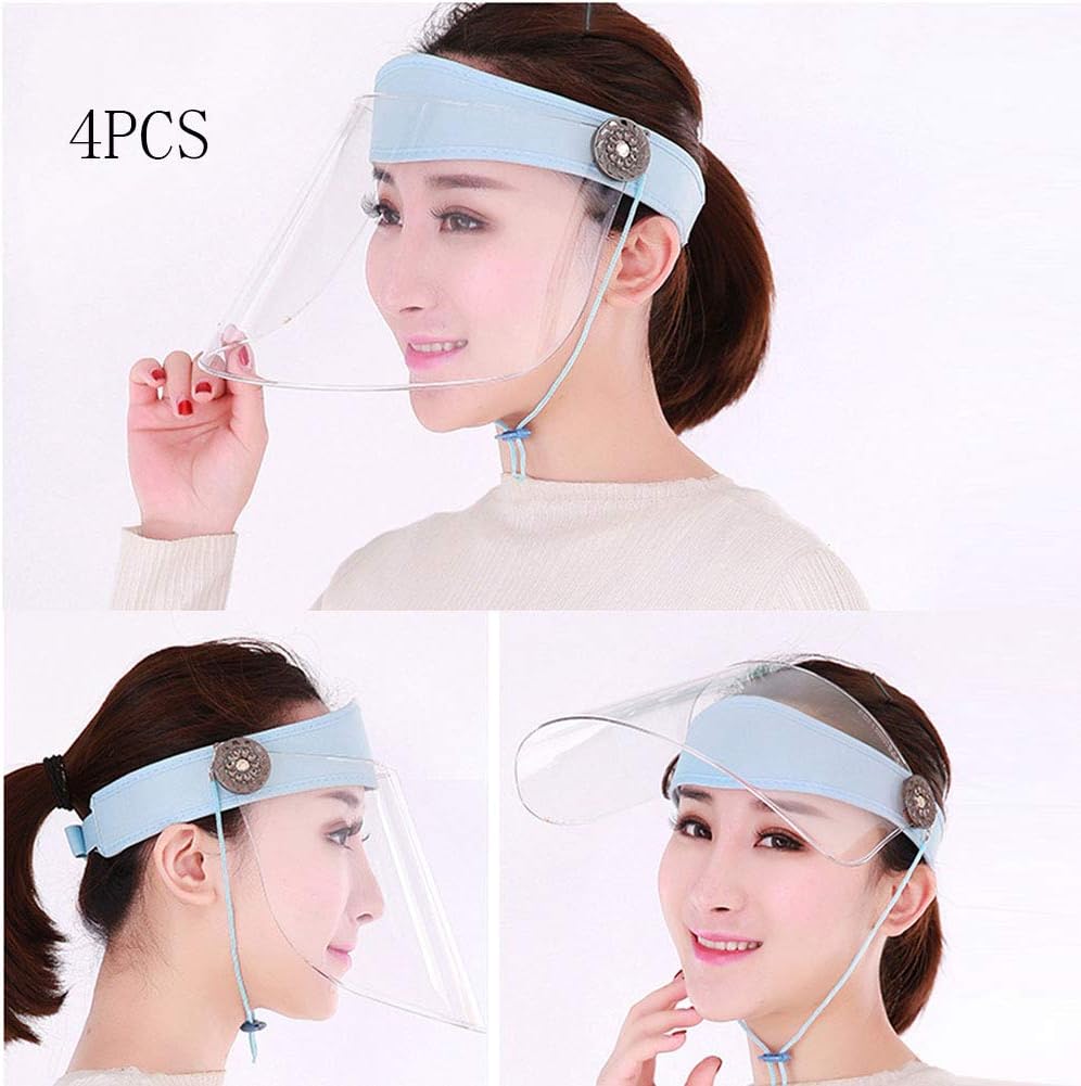 4PCS Full Faceshield Mask,Safety Anti-Spitting Hat, Adjustable Head Band Face Protector Guard Clear PC Anti-Spit Face Shield Protector Guard, Safety Anti-Spitting Hat