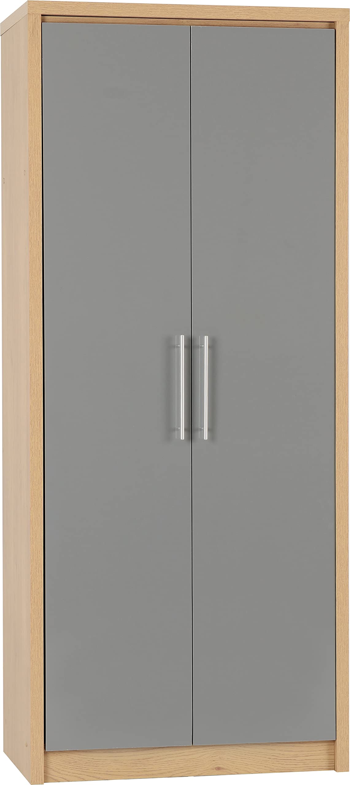 Seconique Seville 2 Door Wardrobe in Grey Gloss/Light Oak Effect Veneer