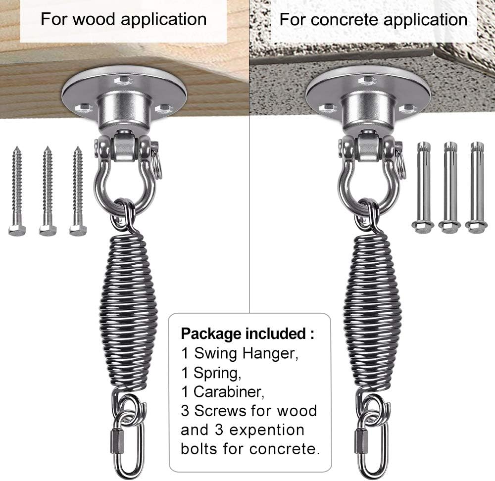 Dolibest Heavy Duty Swing Hanger, Hanging Kits Hammock Chair Hardware Spring (6MM) for Indoor Outdoor Playground, Porch Swing Hanging Kit with 3 Wood Screws and 3 Expansion Bolts, 400LB: Kitchen & Dining