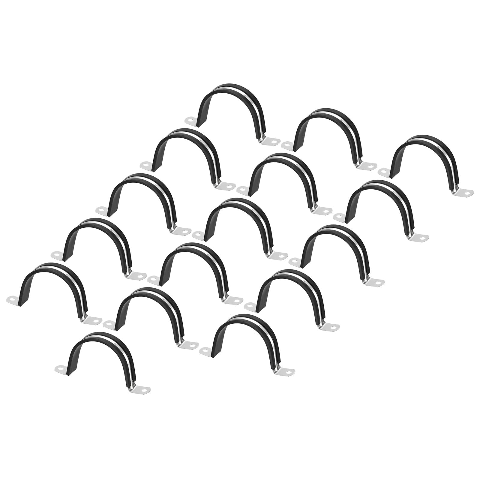Unifizz 16Pcs 60mm(2-3/8") Cable Clamp, Rubber Cushioned Insulated Clamp 304 Stainless Steel U Shape Bracket Metal Hose Clamp Tube Holder for Pipe Wire Tube