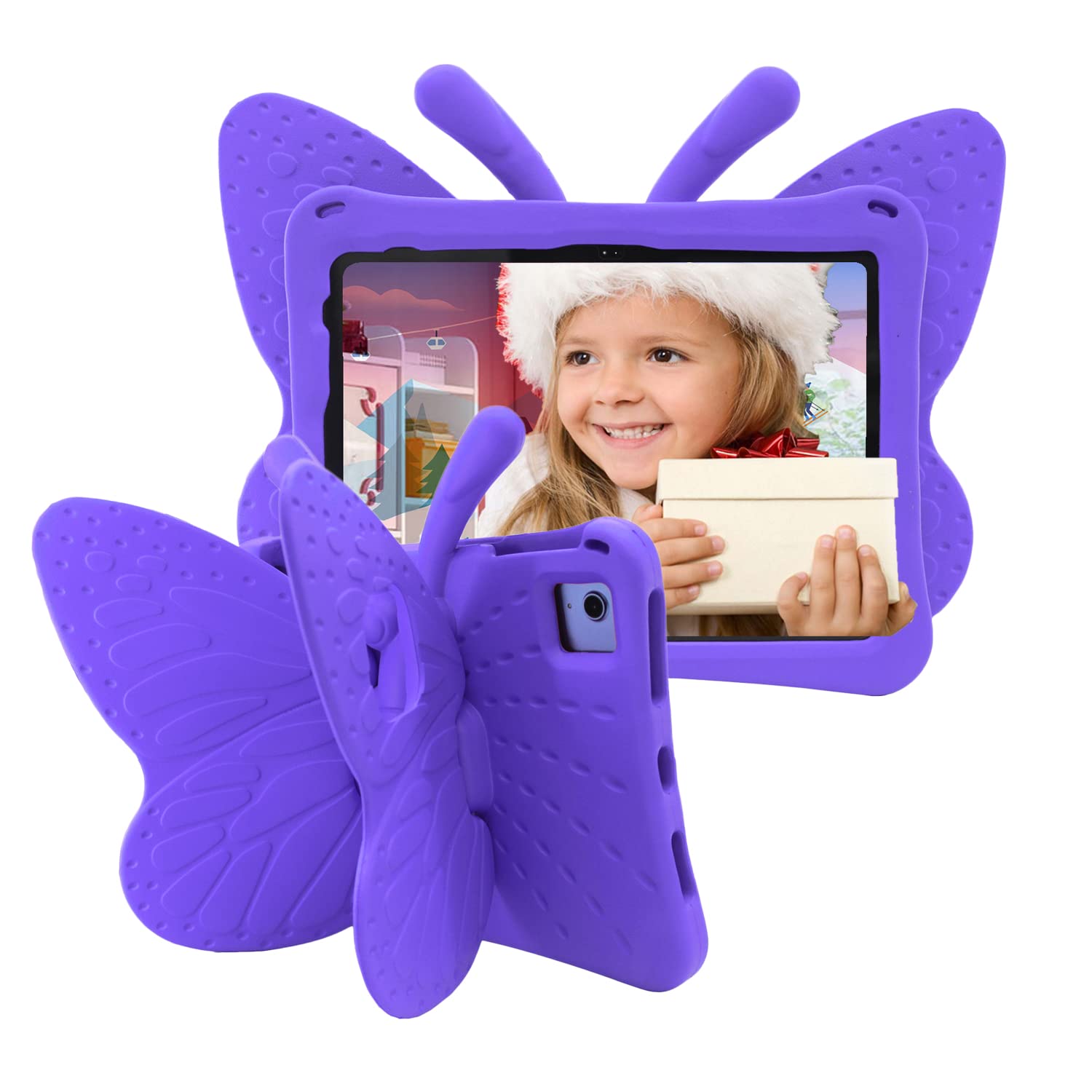 Tading Kids Case for iPad (A16) 11th Generation 11 Inch 2025/iPad 10th Generation 10.9 Inch 2022, Cute Butterfly Children Friendly Soft EVA Foam Protective Stand Cover for Girls - Purple — image 1
